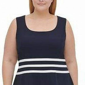 Tommy Hilfiger Womens Navy Sleeveless Knee Length Fit + Flare Dress Plus 14W